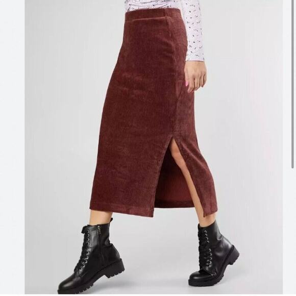 Free People Helen Ribbed Tube Midi Skirt Brown Size Medium Elastic Waist - Picture 2 of 8